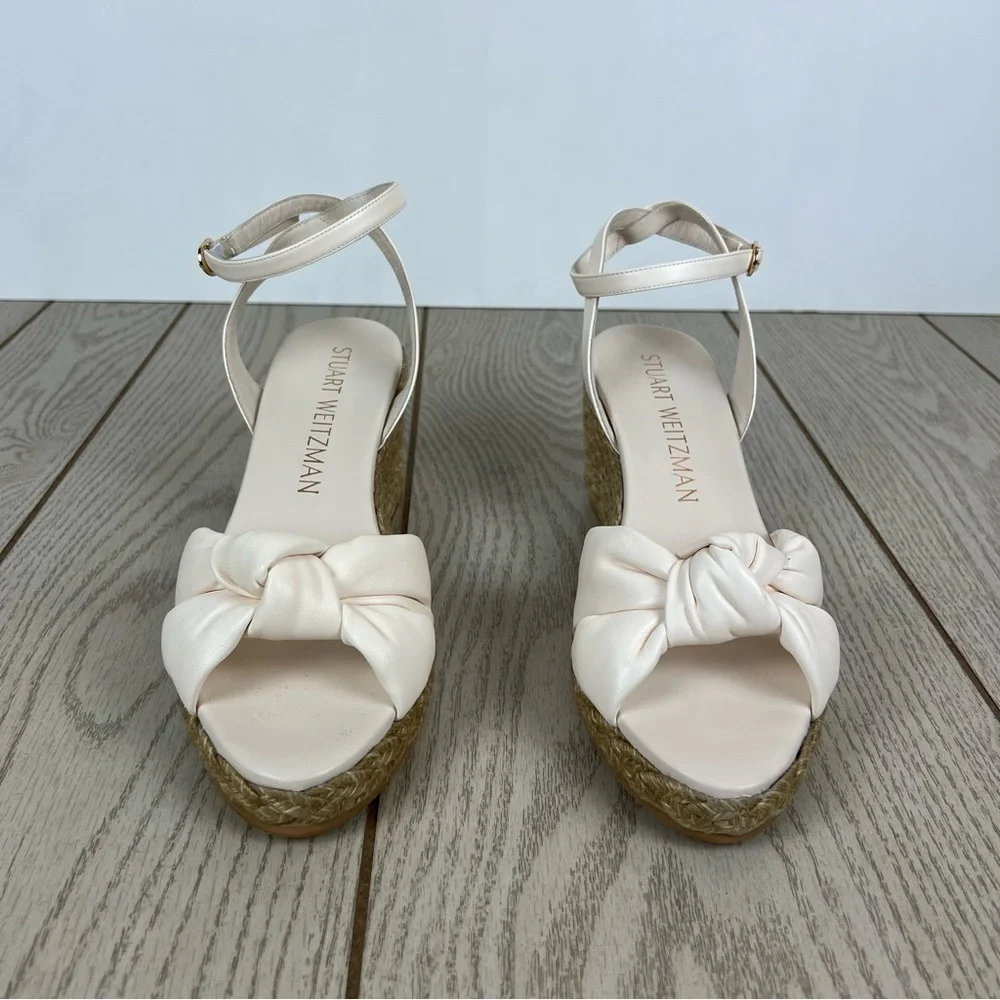 Stuart Weitzman Playa Espadrille Knot Wedge Sandals 41.5/11B Seashell $395